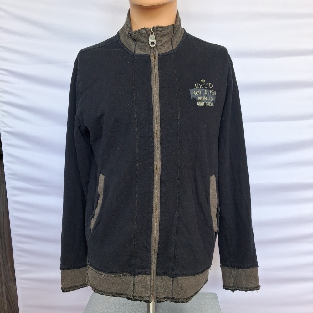 Chevignon (HK) Mens Zip Sweatshirt Navy Blue Distressed Graphic Cotton Large